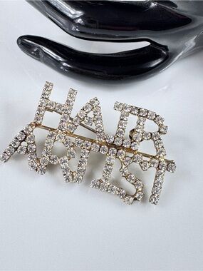 Vintage Gold-Tone 'HAIR ARTIST' Rhinestone Hair Brooch
